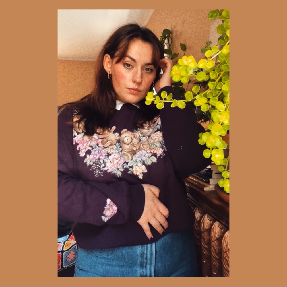 🤎 Vintage Y2K Cute Plum Purple Teddy Bear Crewneck 🤎